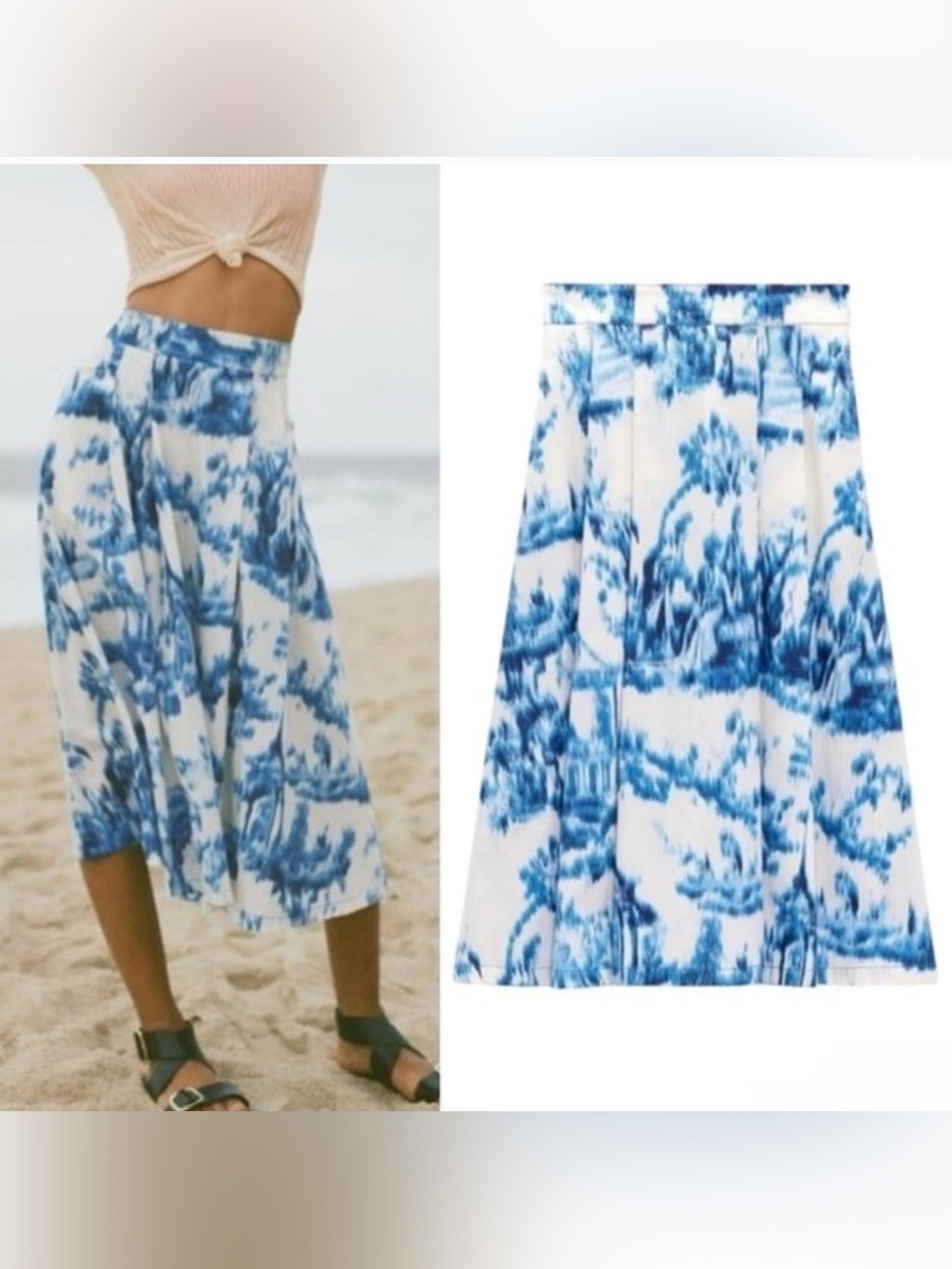 Zara Blue White Landscape Print Toile
Midi Skirt Size S